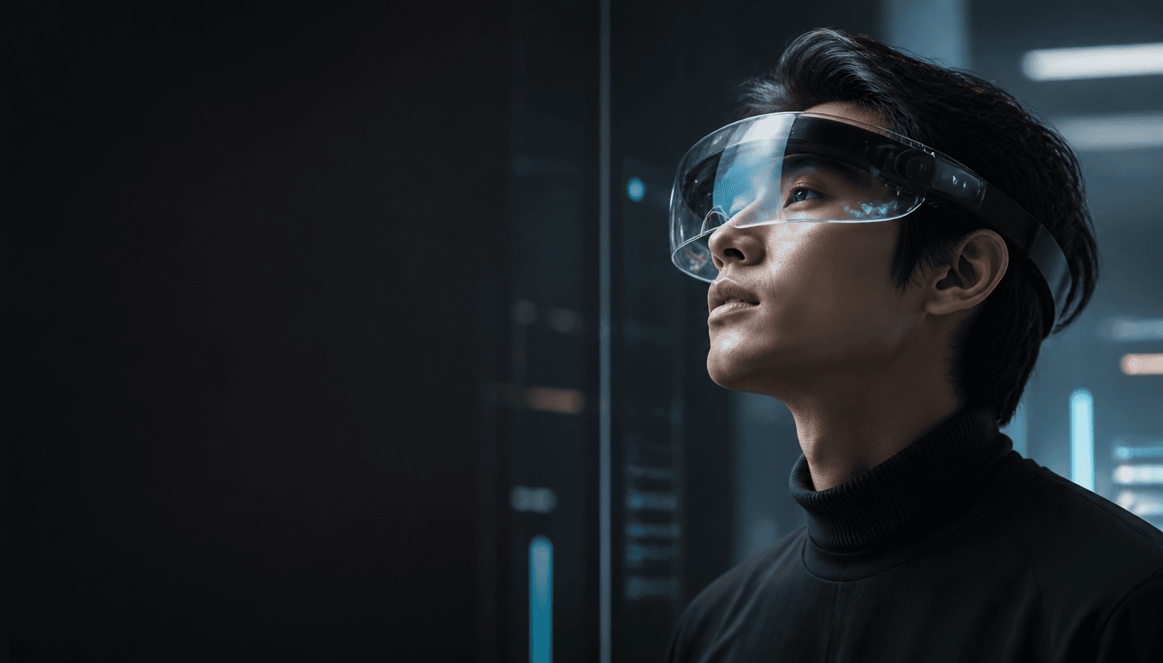 Creative technologist wearing augmented reality glasses